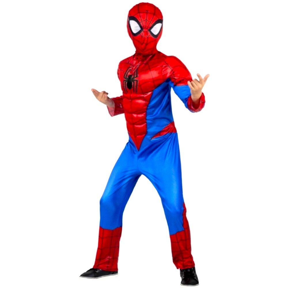 MARVEL🕷️SPIDER-MAN🕷️PADDED JUMPSUIT & FABRIC MASK COSTUME SIZE MEDIUM(8-10)🌟NWT🌟